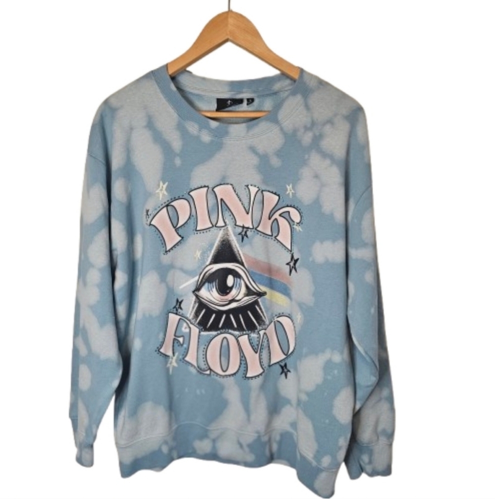 NWT Pink Floyd Blue Tie-Dye Pullover Long Sleeve Sweatshirt Size Large